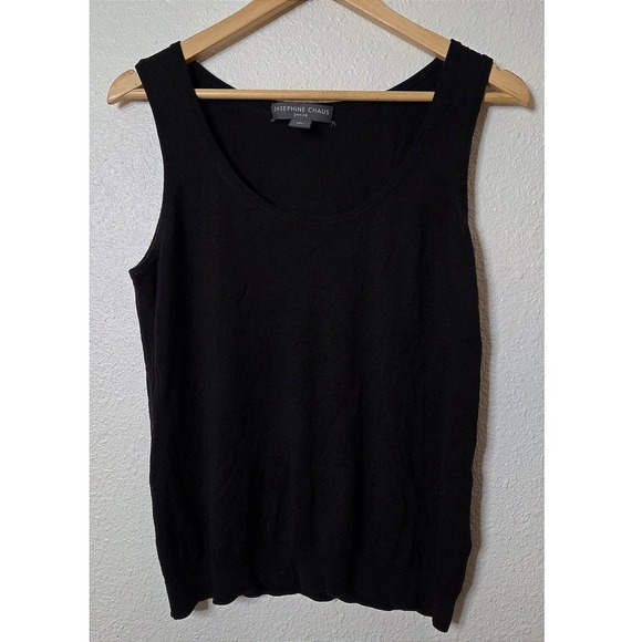 Josephine Chaus Tops - Black Silk Blend Knit Summer Tank Top Sleeveless Stretch Minimalist Petite L